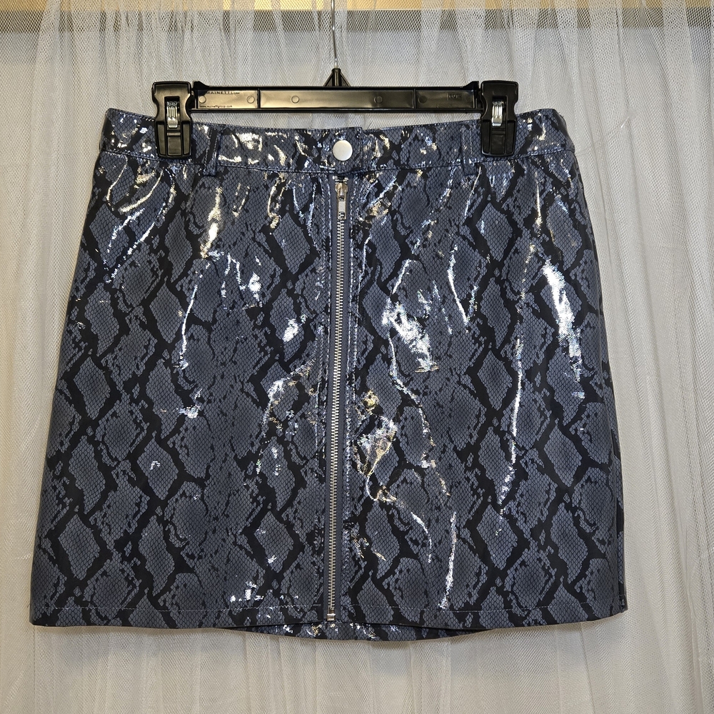 Blue Blush Snake Print Skirt - Black and Blue Gray